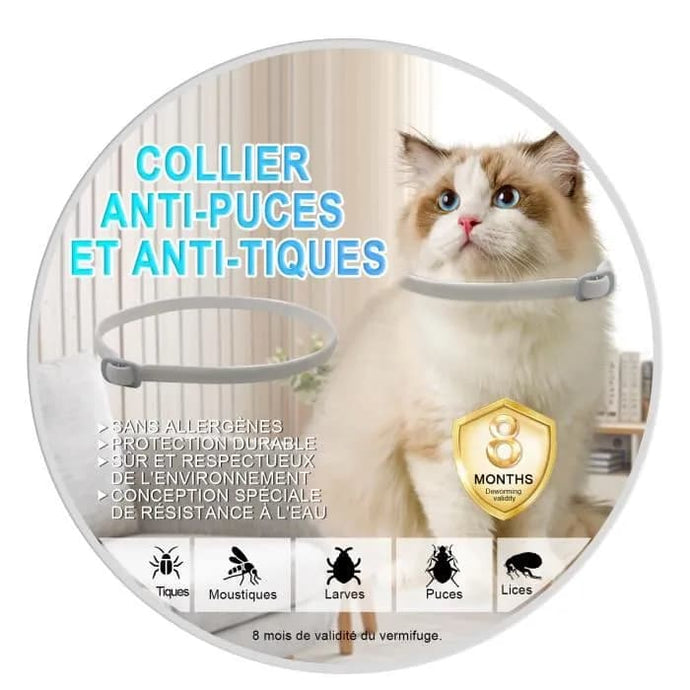 Collier anti-puces et anti-tiques naturel pour chats - 38cm ajustable et imperméable